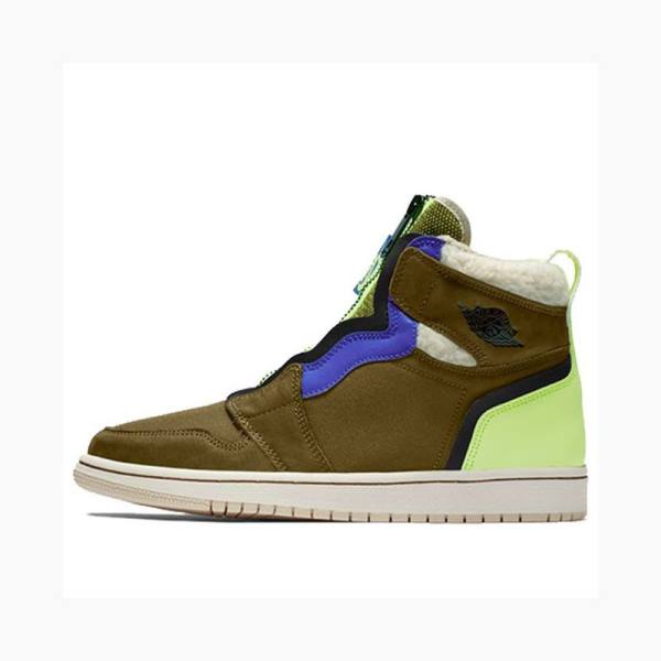 Nike High Zip Up Flak Volt Basketsko Air Jordan 1 Dame Grønn Olivengrønne | JD-713HE