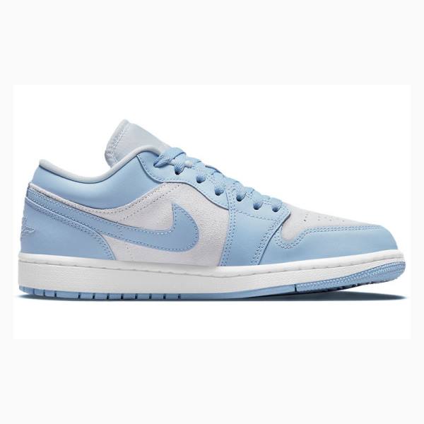 Nike Low Football Grey Aluminum Joggesko Air Jordan 1 Dame Blå Hvite | JD-714XE