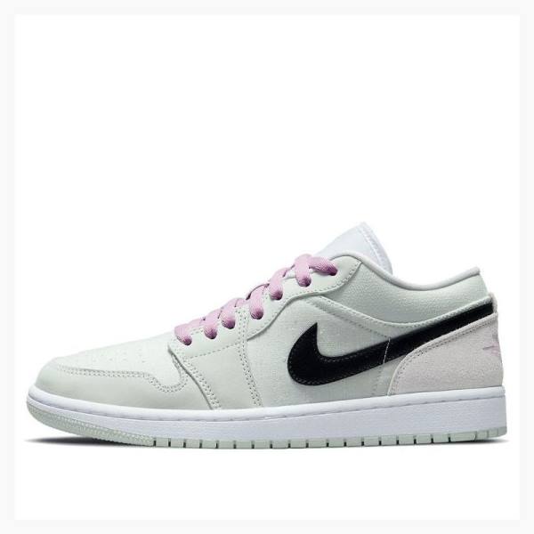 Nike Low SE Barely Green Joggesko Air Jordan 1 Dame Grønn Svarte Lilla | JD-497GH