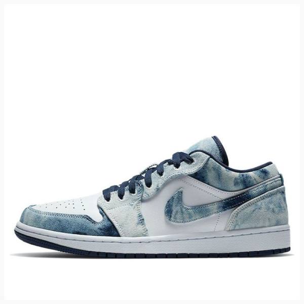 Nike Low SE Washed Denim Joggesko Air Jordan 1 Herre Hvite Blå | JD-756OX