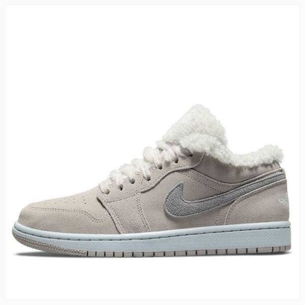 Nike Low Sherpa Fleece Joggesko Air Jordan 1 Dame Grå | JD-295PK