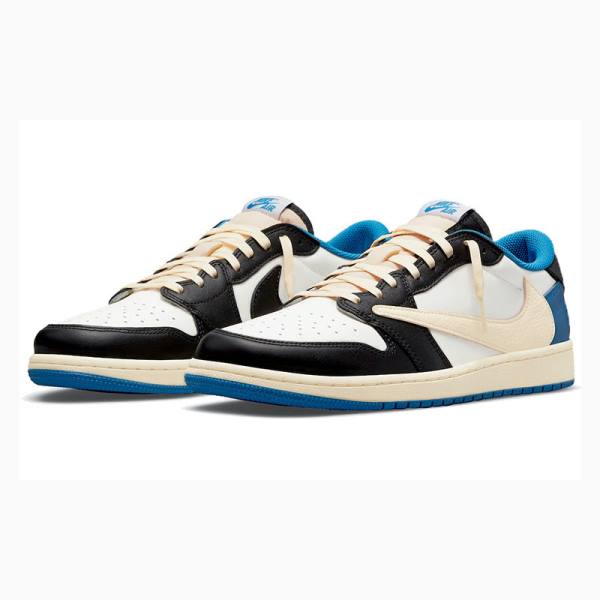 Nike Low Travis Scott x Fragment Joggesko Air Jordan 1 Herre Blå Svarte | JD-759QY