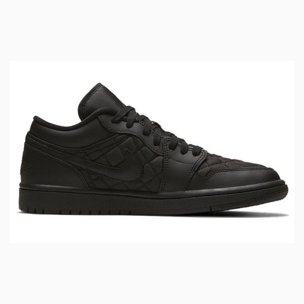 Nike Low Triple Black Quilted Joggesko Air Jordan 1 Dame Svarte | JD-682HK