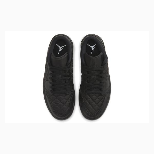 Nike Low Triple Black Quilted Joggesko Air Jordan 1 Dame Svarte | JD-682HK