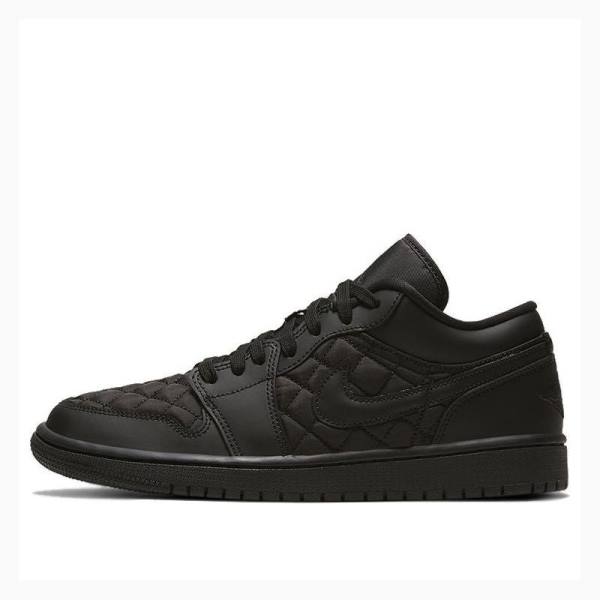 Nike Low Triple Black Quilted Joggesko Air Jordan 1 Dame Svarte | JD-682HK