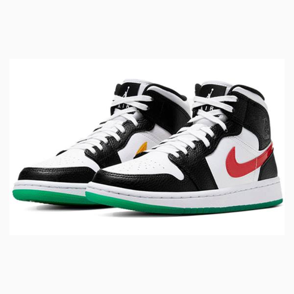 Nike Mid Alternate Swooshes Basketsko Air Jordan 1 Dame Svarte Rød Grønn | JD-623CB