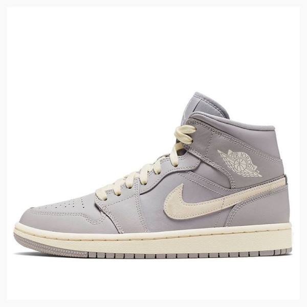 Nike Mid Atmosphere Pale Ivory Basketsko Air Jordan 1 Dame Grå | JD-519NQ