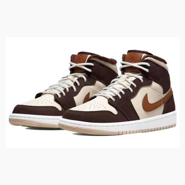 Nike Mid Brown Basalt Oatmeal Basketsko Air Jordan 1 Dame Brune | JD-742PF