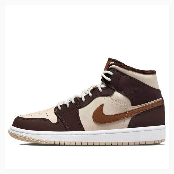 Nike Mid Brown Basalt Oatmeal Basketsko Air Jordan 1 Dame Brune | JD-742PF