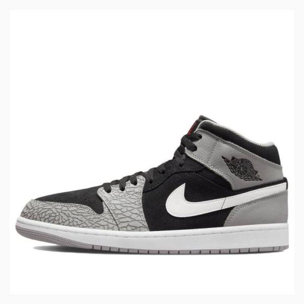 Nike Mid SE Elephant Print Basketsko Air Jordan 1 Herre Hvite Svarte Grå | JD-943GJ