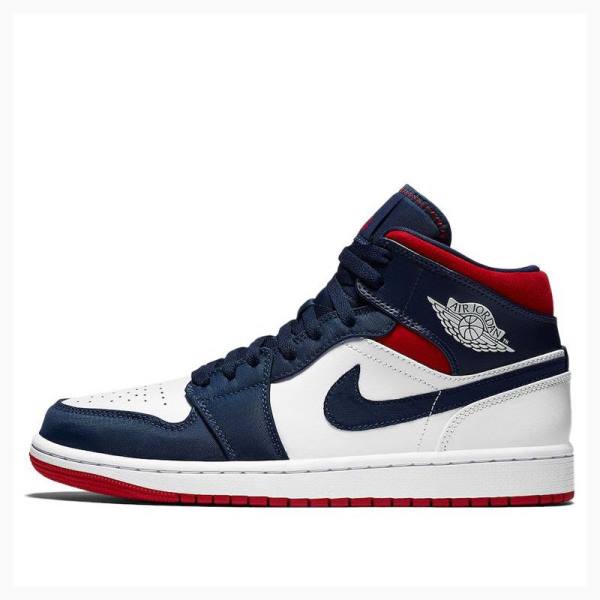 Nike Mid SE Olympic Basketsko Air Jordan 1 Herre Hvite Blå | JD-863IE