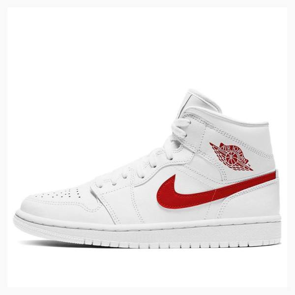 Nike Mid \'White University Red\' Basketsko Air Jordan 1 Dame Hvite Rød | JD-085GL