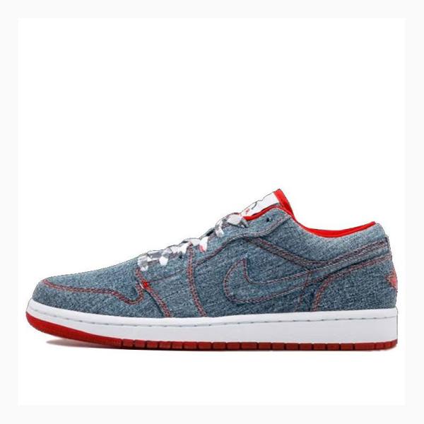 Nike Retro Low Denim Joggesko Air Jordan 1 Dame Blå Rød | JD-235CW