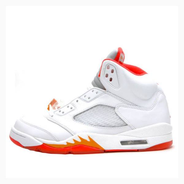 Nike Retro Sunset Basketsko Air Jordan 5 Dame Hvite Rød | JD-281BG