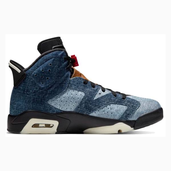 Nike Retro Washed Denim Basketsko Air Jordan 6 Herre Svarte Blå | JD-287GM