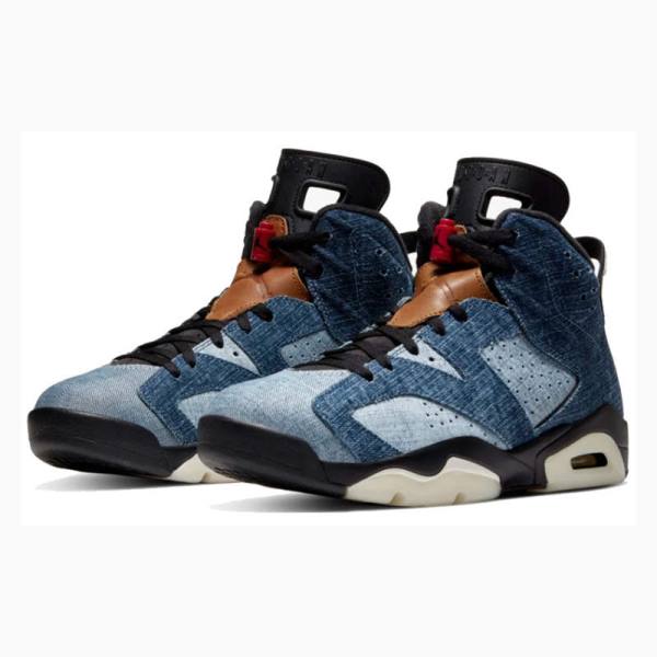 Nike Retro Washed Denim Basketsko Air Jordan 6 Herre Svarte Blå | JD-287GM