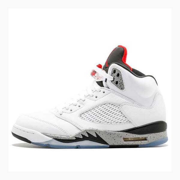 Nike Retro White Cement Basketsko Air Jordan 5 Herre Hvite Svarte Rød | JD-357LT